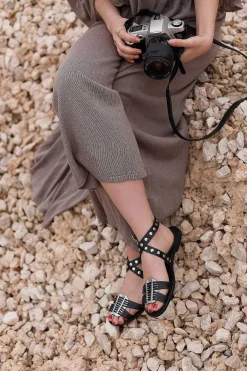 Mujer MICUIR Sandalias Planas-Arcila Negra