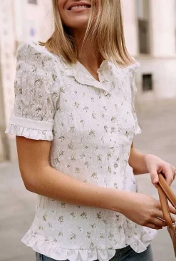 Mujer MICUIR Ropa-Blusa Emilie Flores Blanca