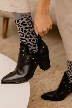 Mujer MICUIR Calcetines-Calcetines Leopardo Glitter Gris Y Negro