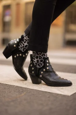 Mujer MICUIR Calcetines-Calcetines Leopardo Glitter Gris Y Negro