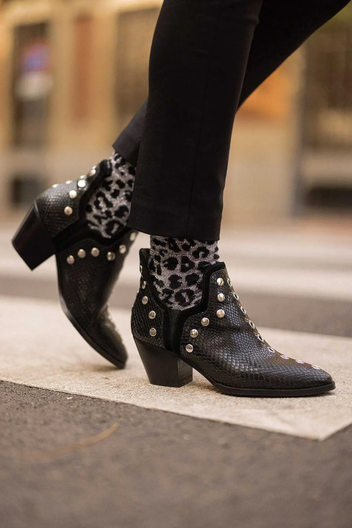 Mujer MICUIR Calcetines-Calcetines Leopardo Glitter Gris Y Negro