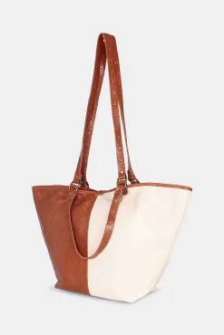 Mujer MICUIR Bolsos Grandes-Capazo Bicolor Crema Y Cuero