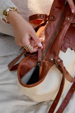 Mujer MICUIR Bolsos Grandes-Capazo Bicolor Crema Y Cuero