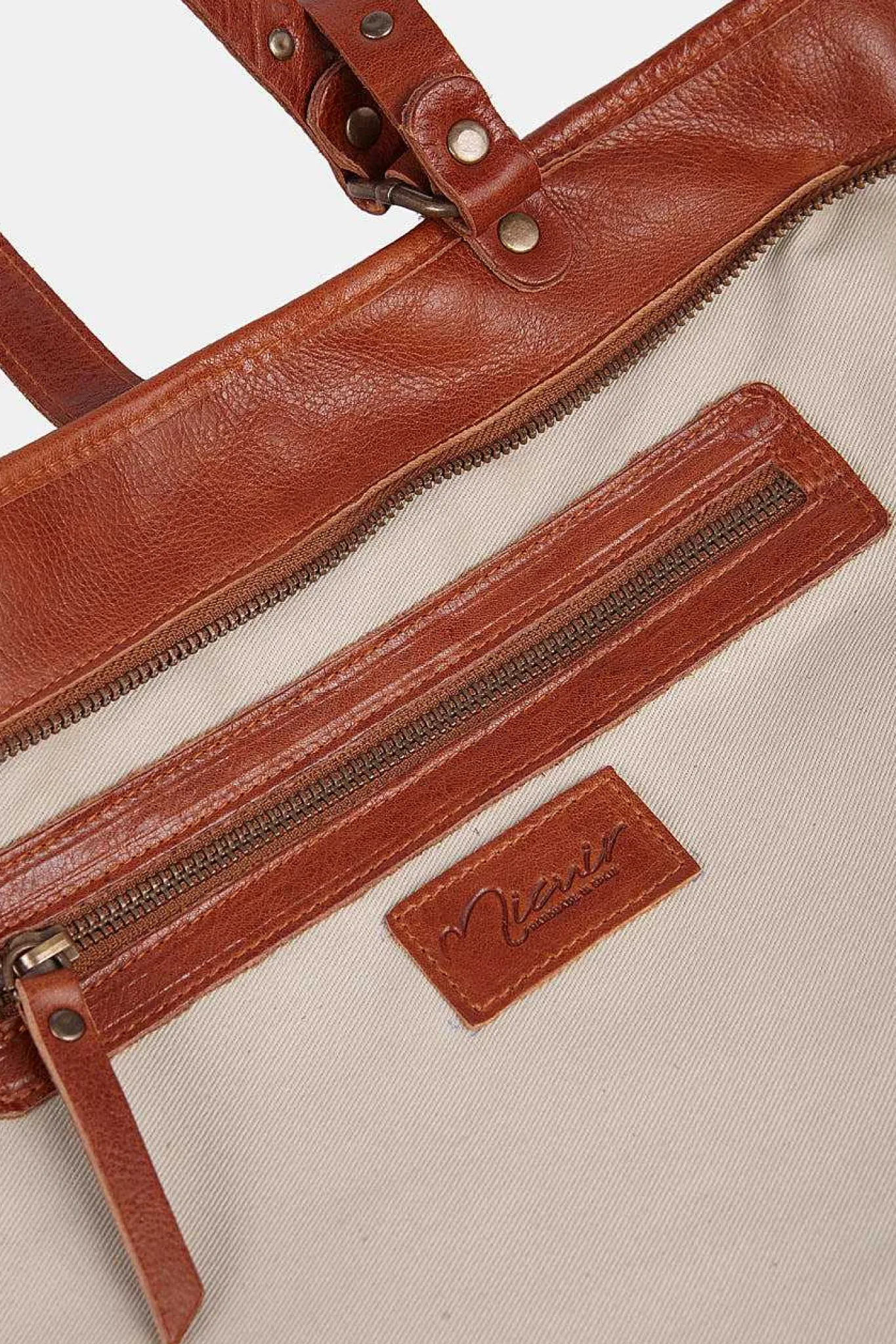 Mujer MICUIR Bolsos Grandes-Capazo Bicolor Crema Y Cuero