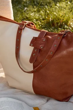 Mujer MICUIR Bolsos Grandes-Capazo Bicolor Crema Y Cuero