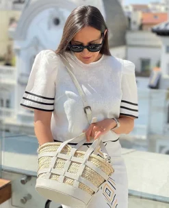 Mujer MICUIR Bolsos Medianos-Capazo Formentera Pequeno Crema