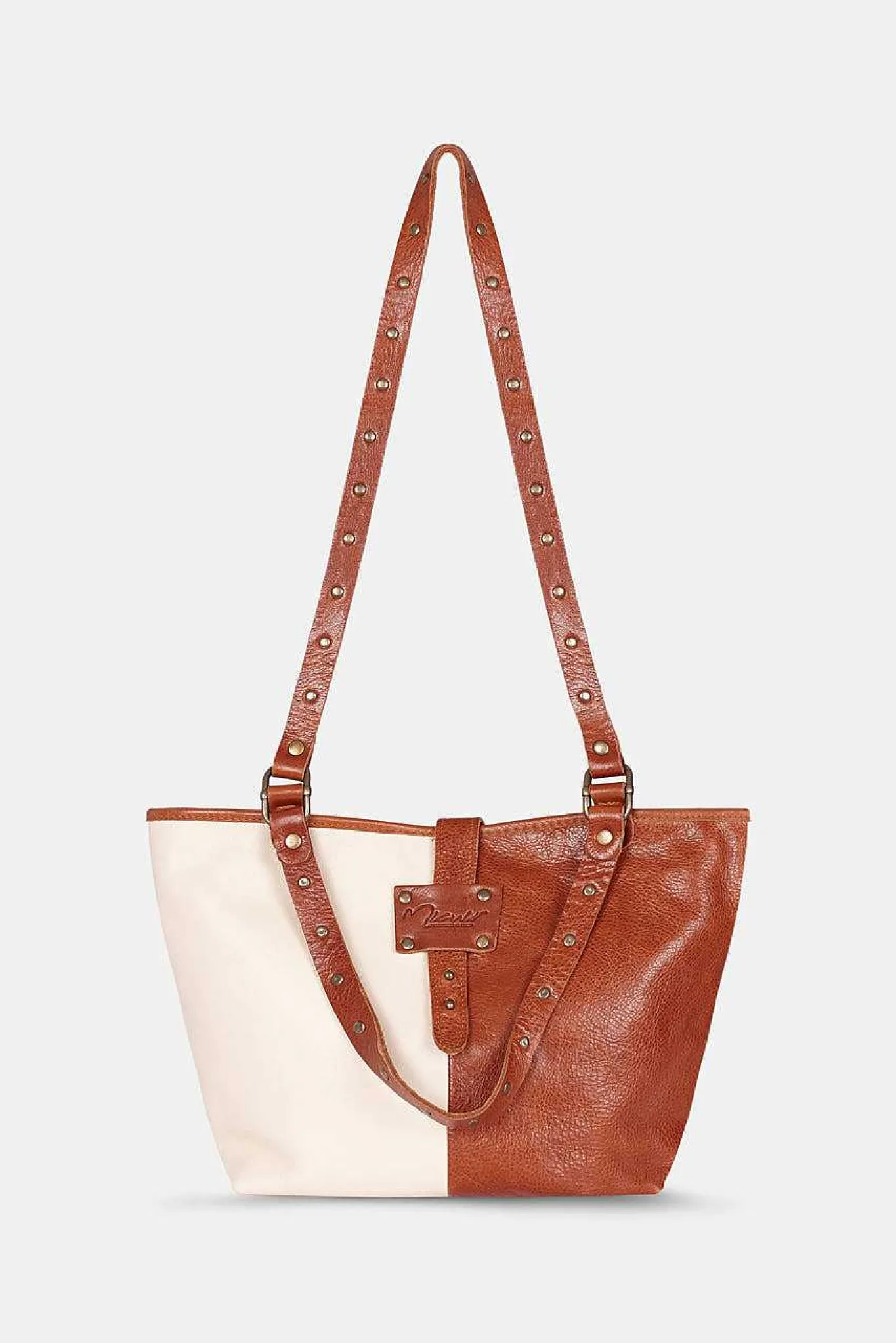 Mujer MICUIR Bolsos Medianos-Capazo Pequeno Bicolor Crema Y Cuero