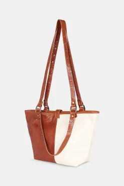Mujer MICUIR Bolsos Medianos-Capazo Pequeno Bicolor Crema Y Cuero