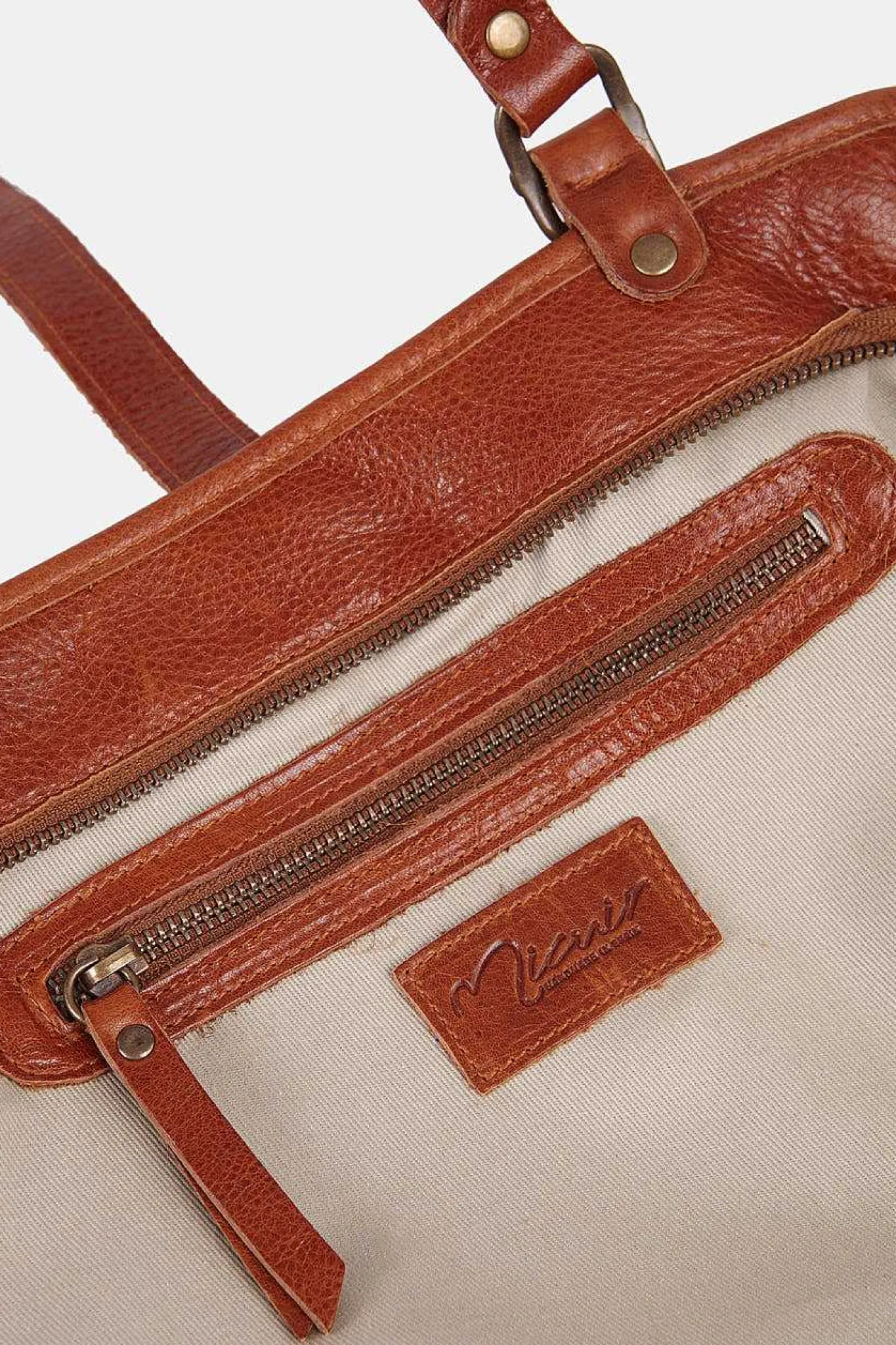 Mujer MICUIR Bolsos Medianos-Capazo Pequeno Bicolor Crema Y Cuero