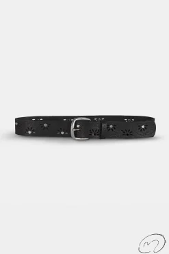 Mujer MICUIR Cinturones-Cinturon Flor Tachas Negro