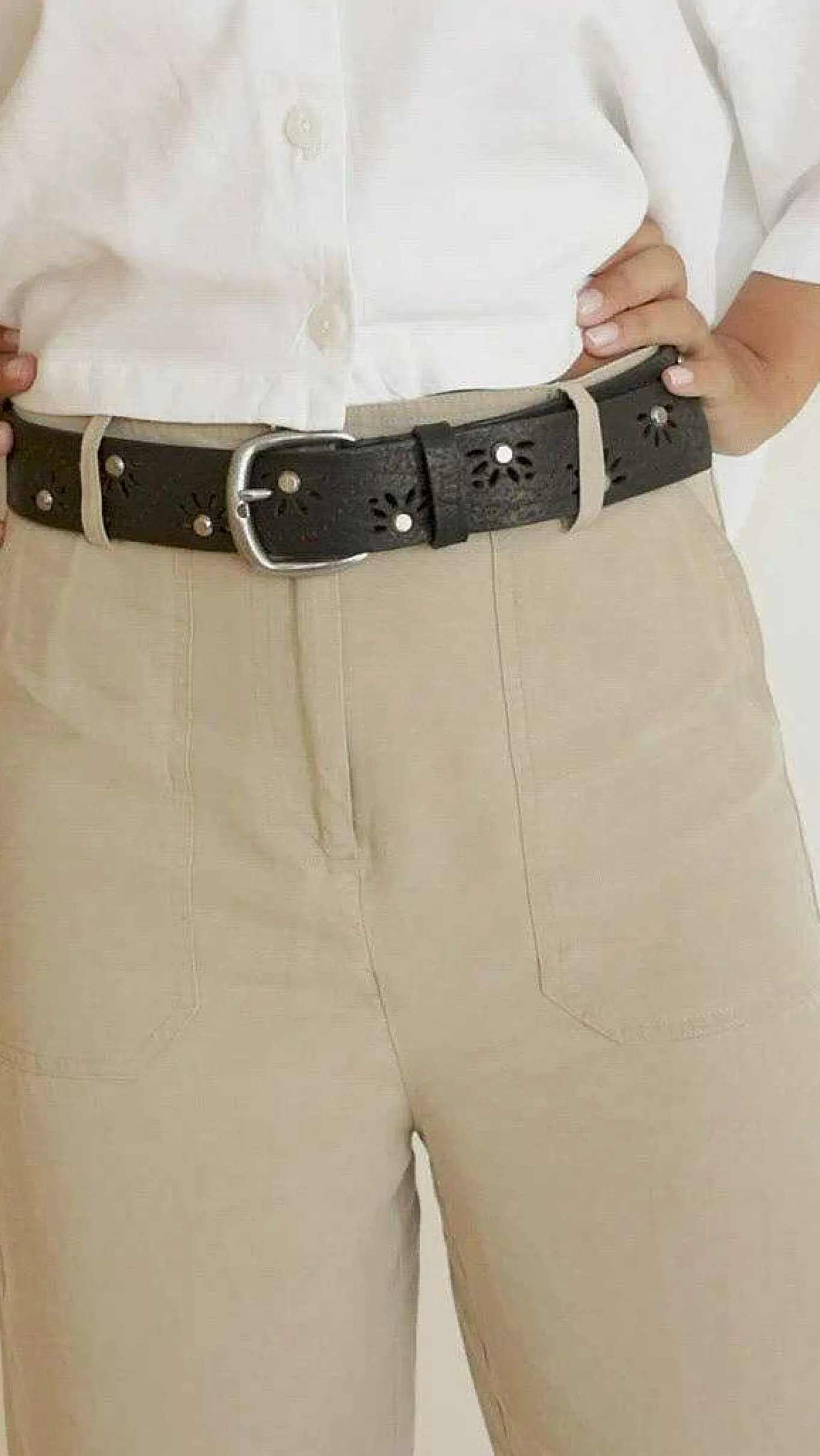 Mujer MICUIR Cinturones-Cinturon Flor Tachas Negro