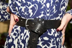 Mujer MICUIR Cinturones-Cinturon Flor Tachas Negro