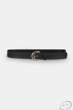 Mujer MICUIR Cinturones-Cinturon Negro Tachas Oro