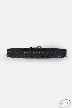 Mujer MICUIR Cinturones-Cinturon Negro Tachas Oro