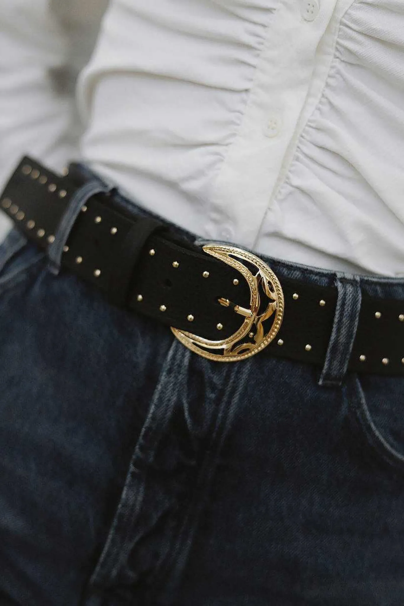 Mujer MICUIR Cinturones-Cinturon Negro Tachas Oro