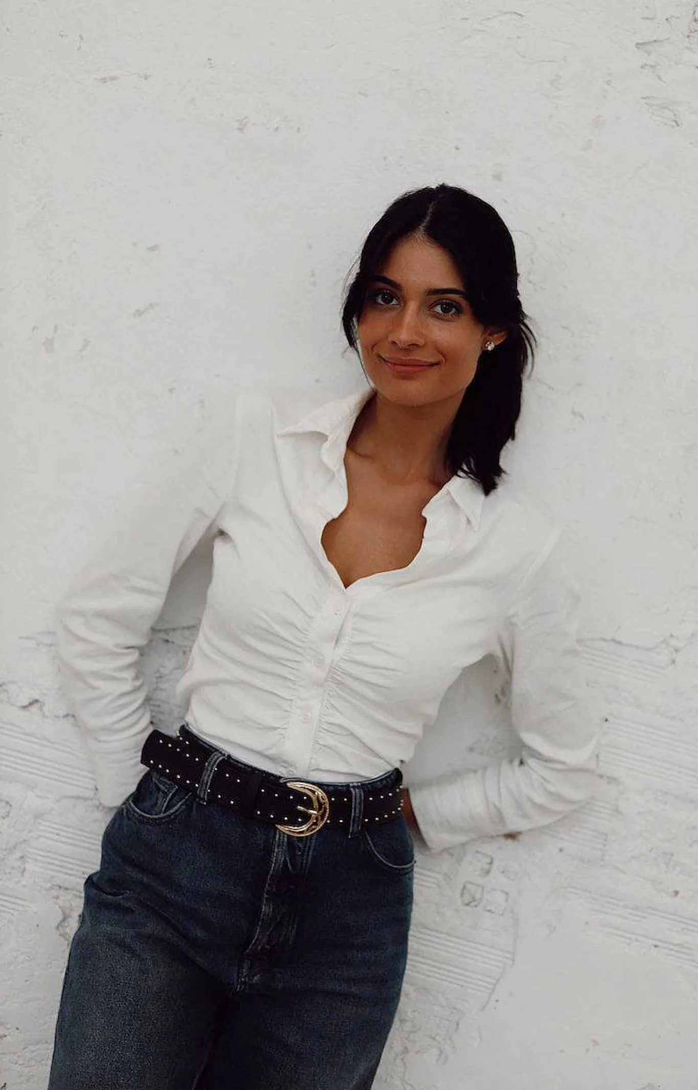 Mujer MICUIR Cinturones-Cinturon Negro Tachas Oro