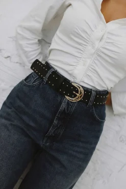 Mujer MICUIR Cinturones-Cinturon Negro Tachas Oro