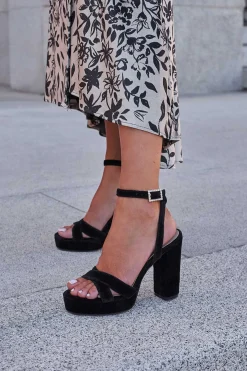 Mujer MICUIR Sandalias Tacón-Corintia Terciopelo Negro 11,5Cm