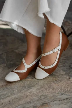 Mujer MICUIR Bailarinas-Geraldine Crema Y Cuero 2,5Cm