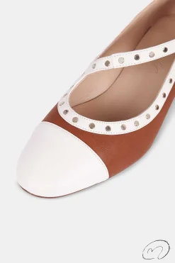 Mujer MICUIR Bailarinas-Geraldine Crema Y Cuero 2,5Cm