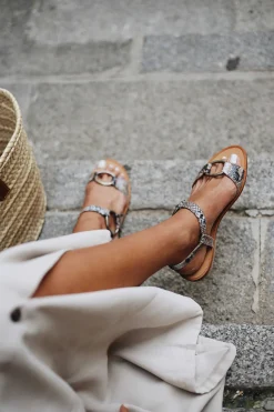 Mujer MICUIR Sandalias Planas-Itaca Snake Blanco