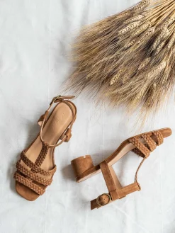 Mujer MICUIR Sandalias Tacón Midi-Kora Trenzada Caramelo 3.5Cm