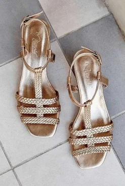 Mujer MICUIR Sandalias Tacón Midi-Kora Trenzada Oro 3.5Cm