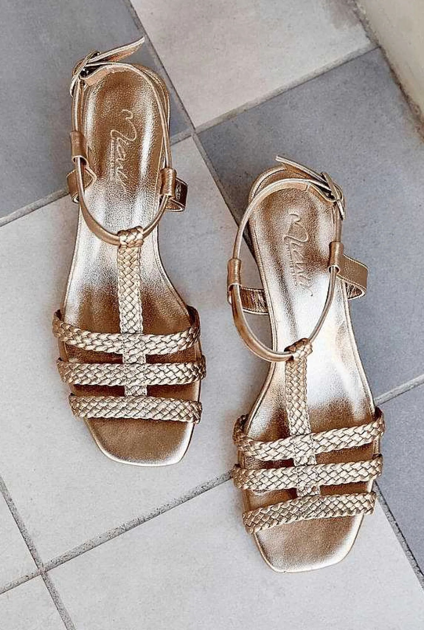 Mujer MICUIR Sandalias Tacón Midi-Kora Trenzada Oro 3.5Cm