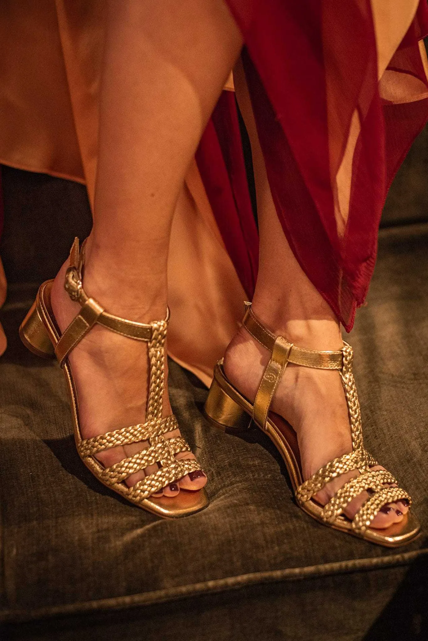 Mujer MICUIR Sandalias Tacón Midi-Kora Trenzada Oro 3.5Cm