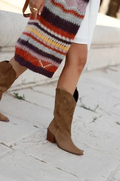 Mujer MICUIR Mestizo Boots-Mestizo Boots Tacón Ante Taupe 7Cm