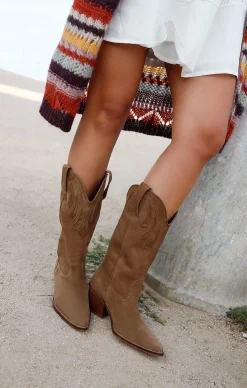 Mujer MICUIR Mestizo Boots-Mestizo Boots Tacón Ante Taupe 7Cm