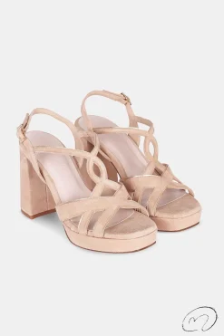 Mujer MICUIR Sandalias Tacón-Micaela Ante Beige Ribete Dorado 9,5Cm