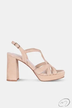 Mujer MICUIR Sandalias Tacón-Micaela Ante Beige Ribete Dorado 9,5Cm