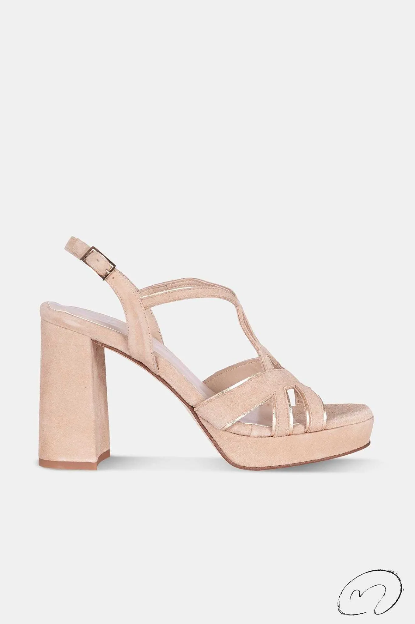 Mujer MICUIR Sandalias Tacón-Micaela Ante Beige Ribete Dorado 9,5Cm
