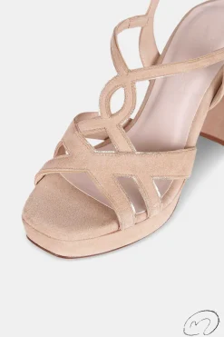 Mujer MICUIR Sandalias Tacón-Micaela Ante Beige Ribete Dorado 9,5Cm