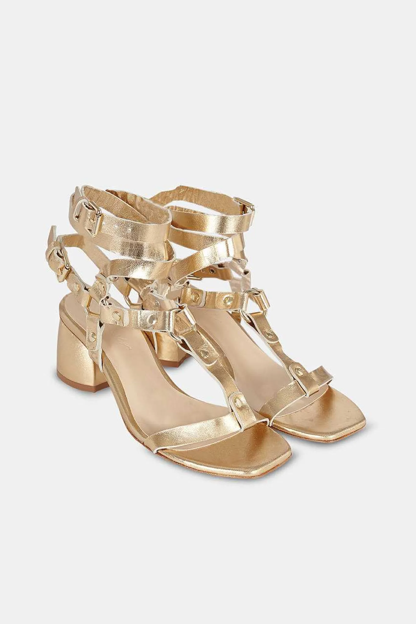 Mujer MICUIR Sandalias Tacón Midi-Niza Oro 6 Cm