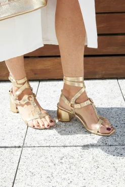 Mujer MICUIR Sandalias Tacón Midi-Niza Oro 6 Cm