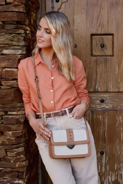Mujer MICUIR Bolsos Medianos-Paloma Combinado Lino Y Cuero