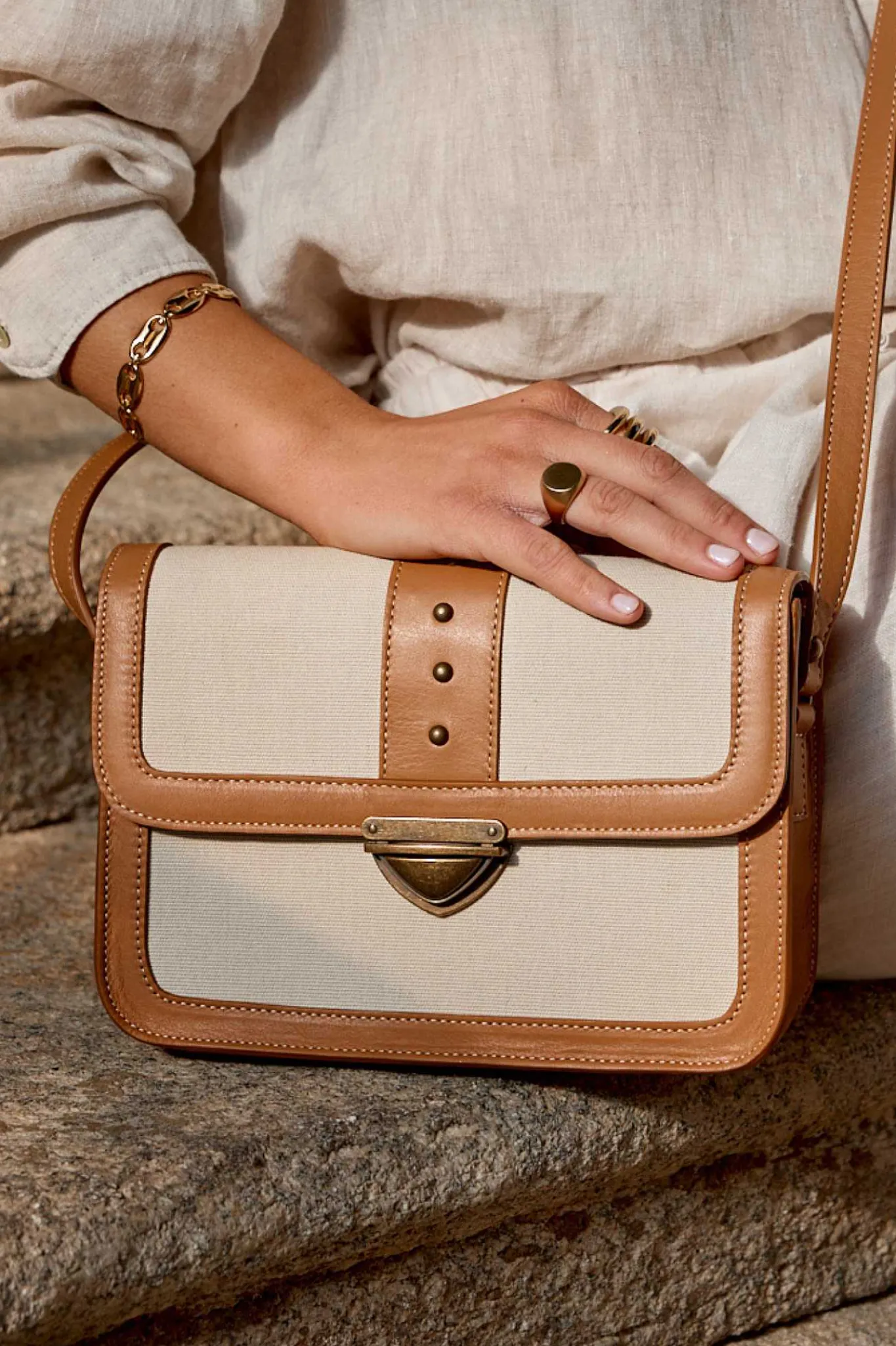 Mujer MICUIR Bolsos Medianos-Paloma Combinado Lino Y Cuero