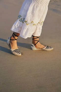 Mujer MICUIR Sandalias Esparto-Parikia Negro Y Crema 1Cm
