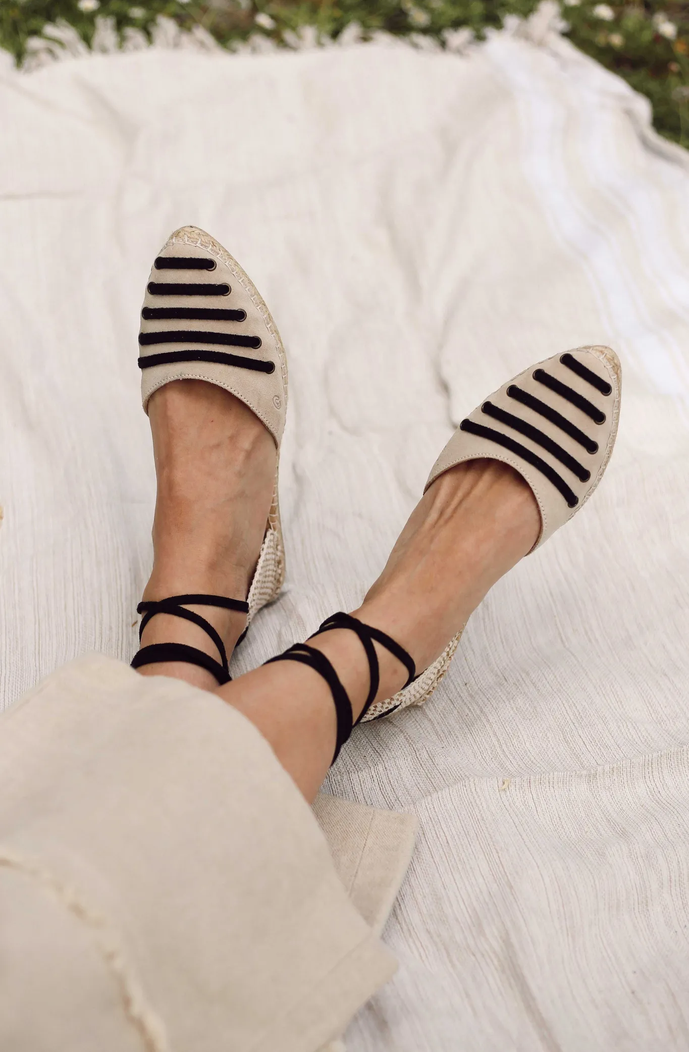 Mujer MICUIR Sandalias Esparto-Parikia Negro Y Crema 1Cm