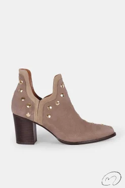 Mujer MICUIR Punky Boots-Punky Boots Ante Beige Con Tacón Tachas Oro 7Cm