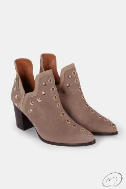 Mujer MICUIR Punky Boots-Punky Boots Ante Beige Con Tacón Tachas Oro 7Cm