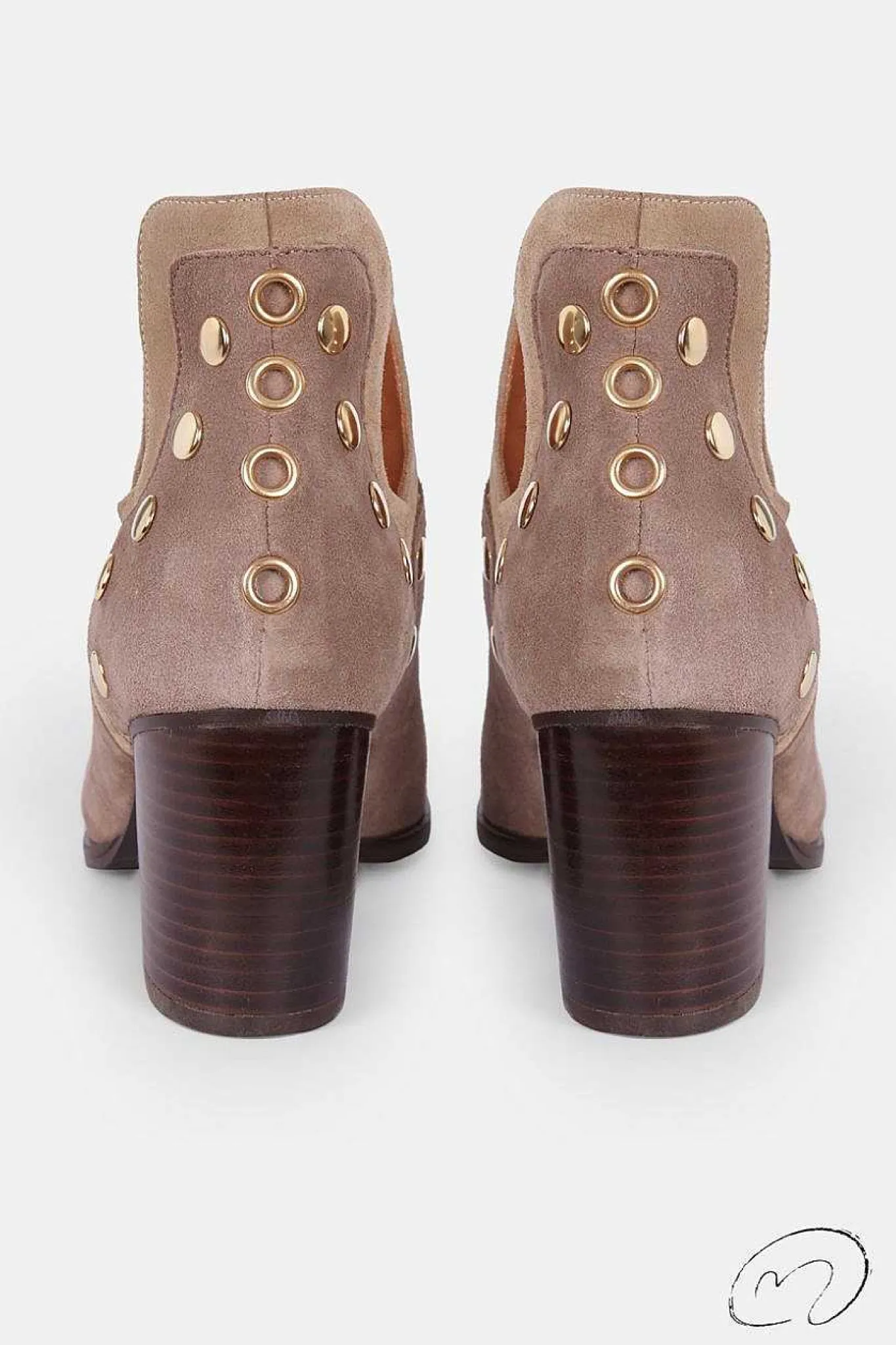 Mujer MICUIR Punky Boots-Punky Boots Ante Beige Con Tacón Tachas Oro 7Cm