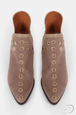 Mujer MICUIR Punky Boots-Punky Boots Ante Beige Con Tacón Tachas Oro 7Cm
