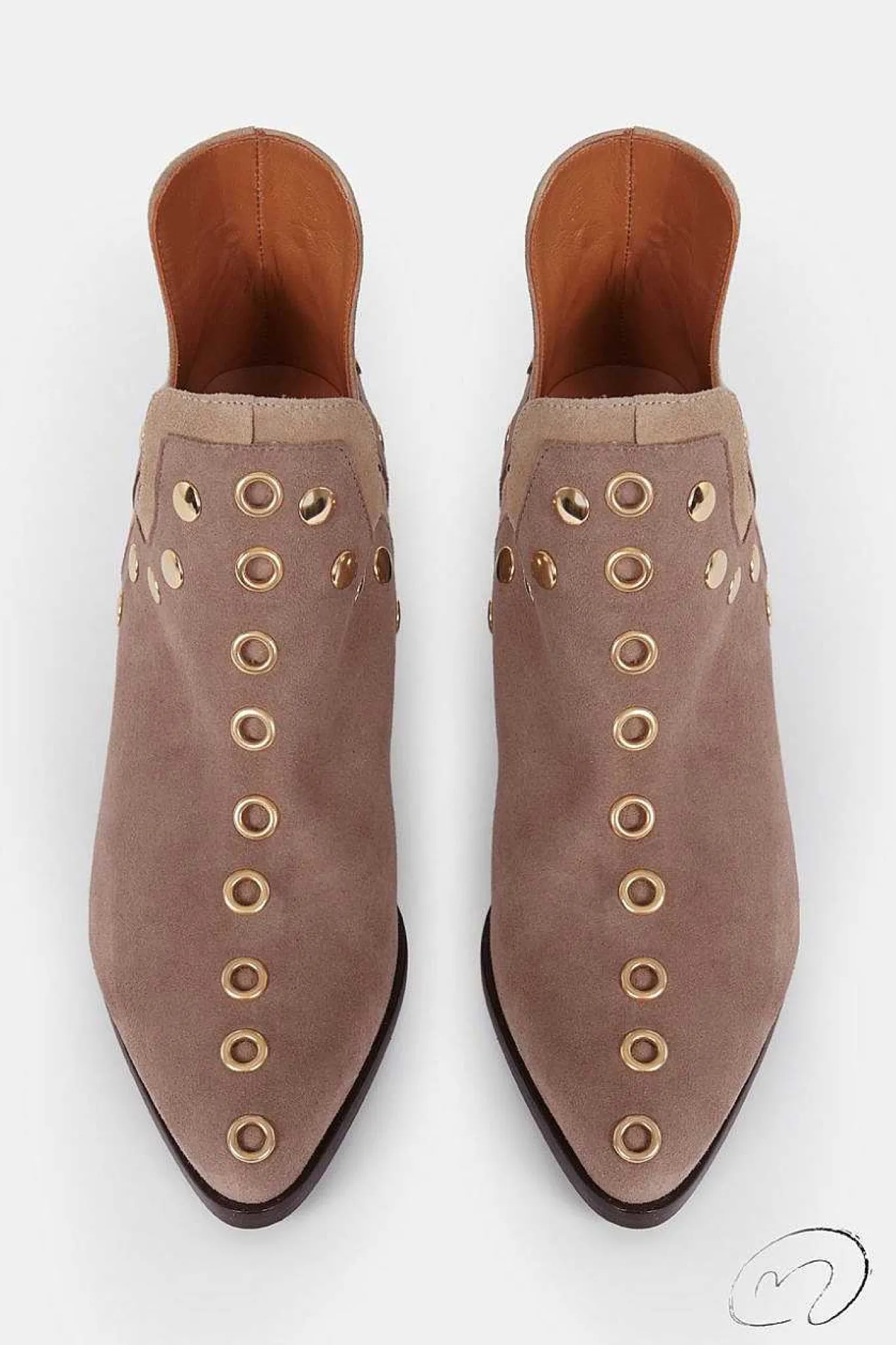 Mujer MICUIR Punky Boots-Punky Boots Ante Beige Con Tacón Tachas Oro 7Cm