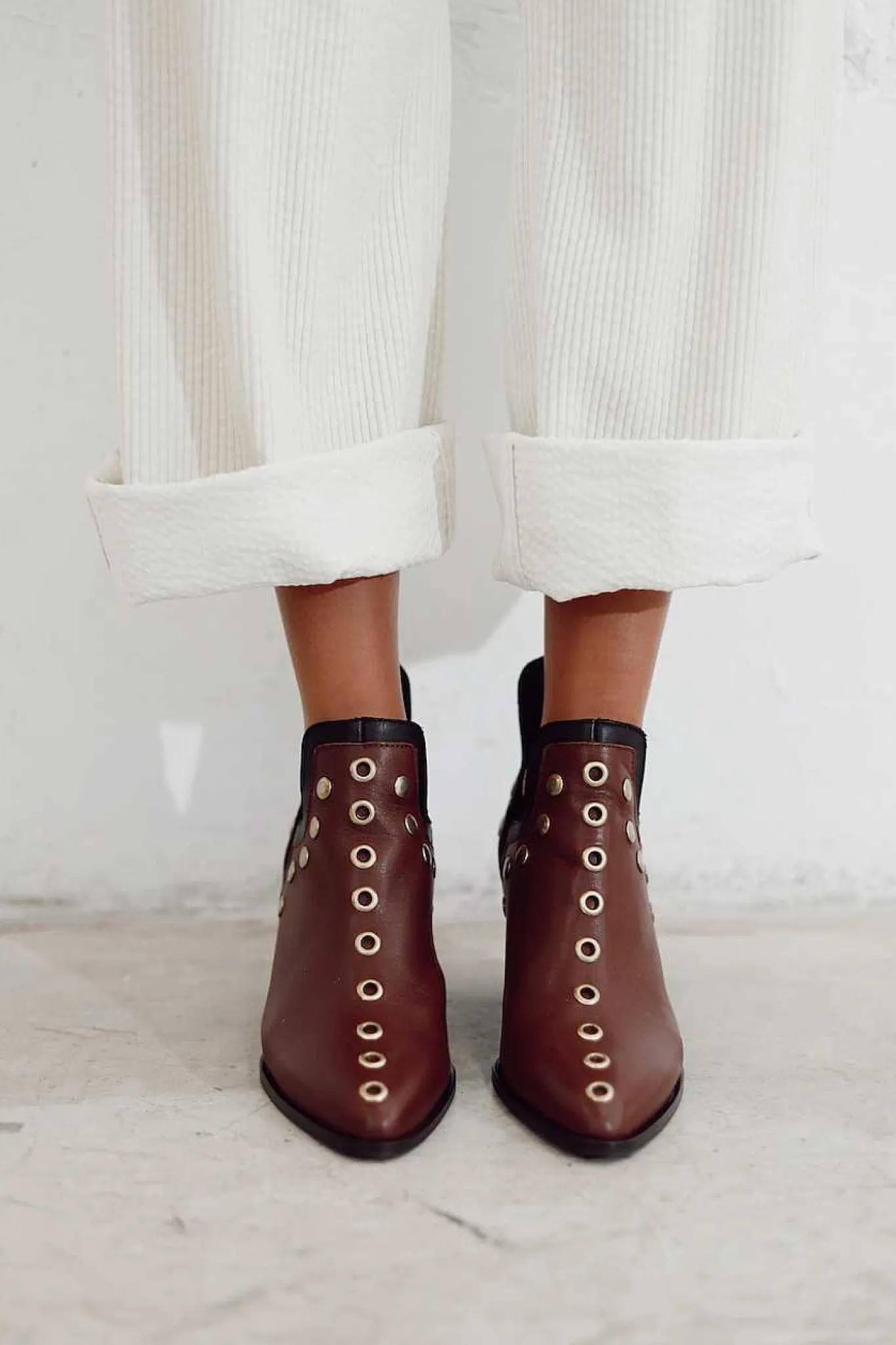 Mujer MICUIR Punky Boots-Punky Boots Avellana Con Tacón Tachas Oro 7Cm