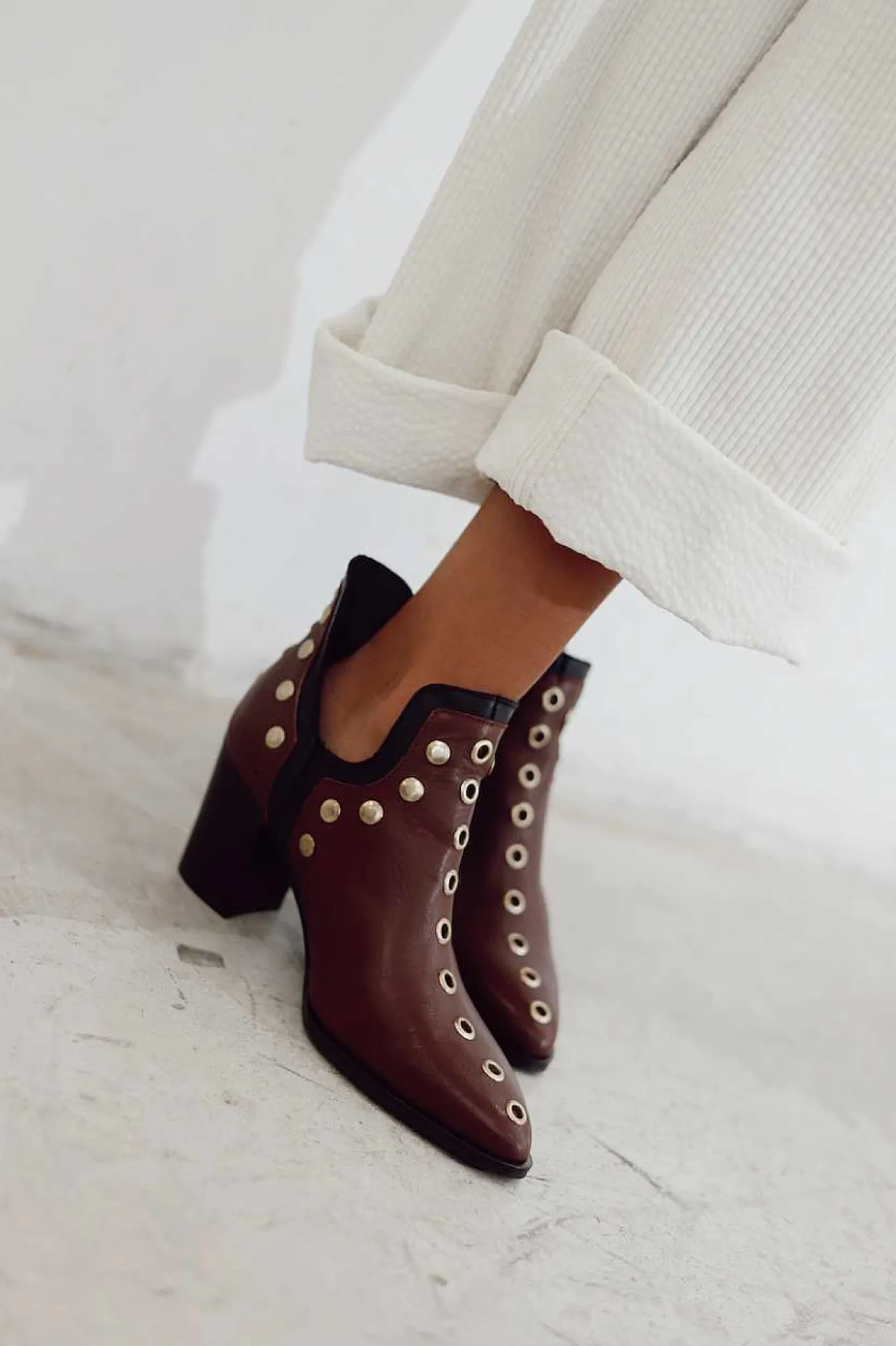 Mujer MICUIR Punky Boots-Punky Boots Avellana Con Tacón Tachas Oro 7Cm