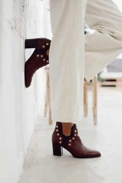 Mujer MICUIR Punky Boots-Punky Boots Avellana Con Tacón Tachas Oro 7Cm