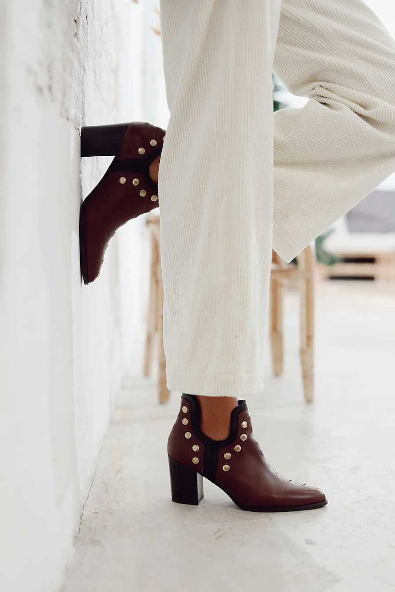 Mujer MICUIR Punky Boots-Punky Boots Avellana Con Tacón Tachas Oro 7Cm